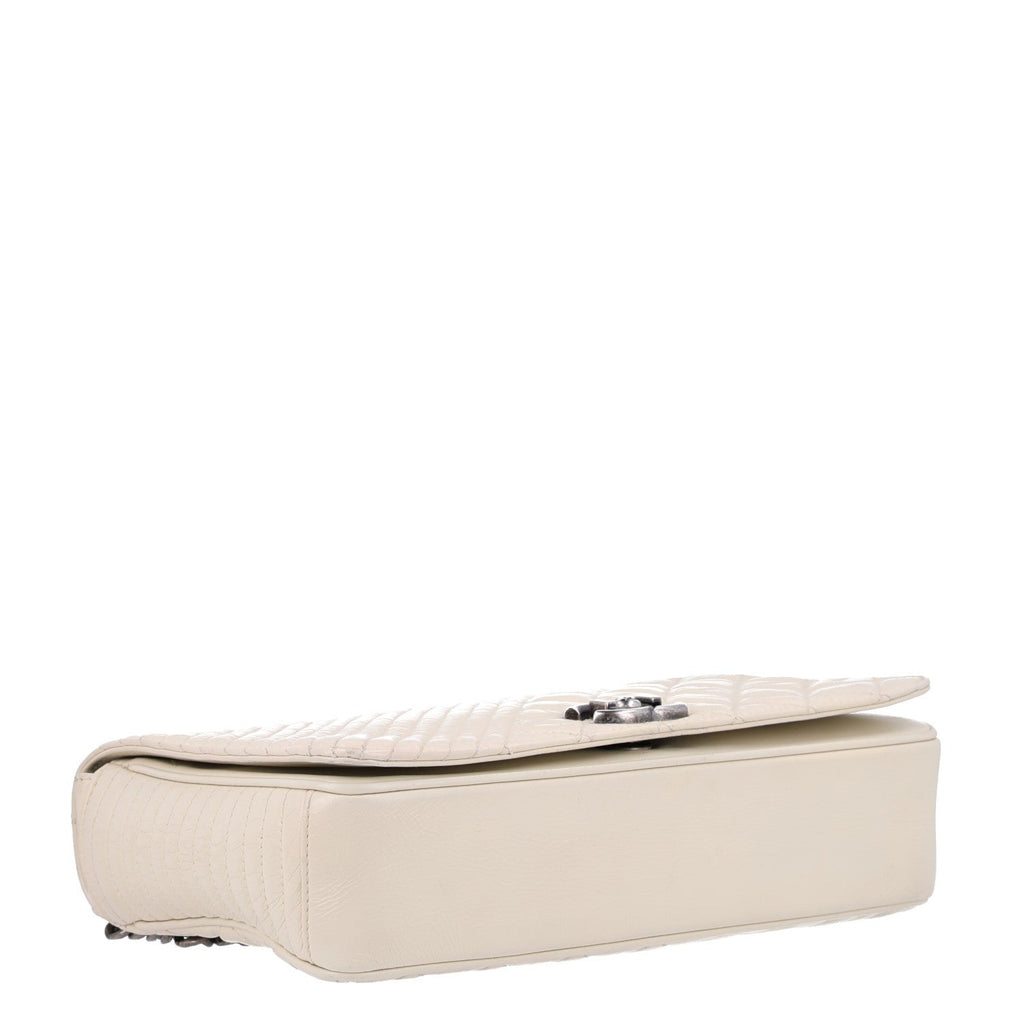 Glazed Calfskin Quilted Medium Coco Boy Flap White