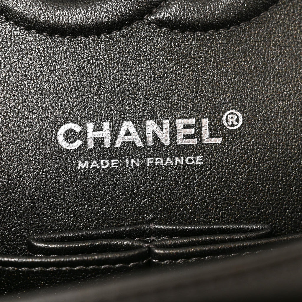 Metallic Lambskin Quilted Medium Double Flap Anthracite