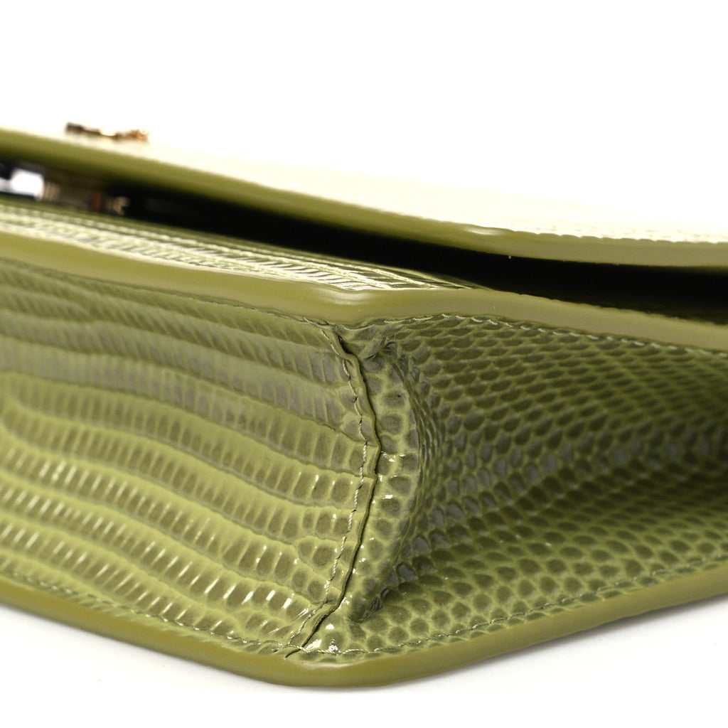 Calfskin Lizard Embossed Wallet On Chain WOC Green