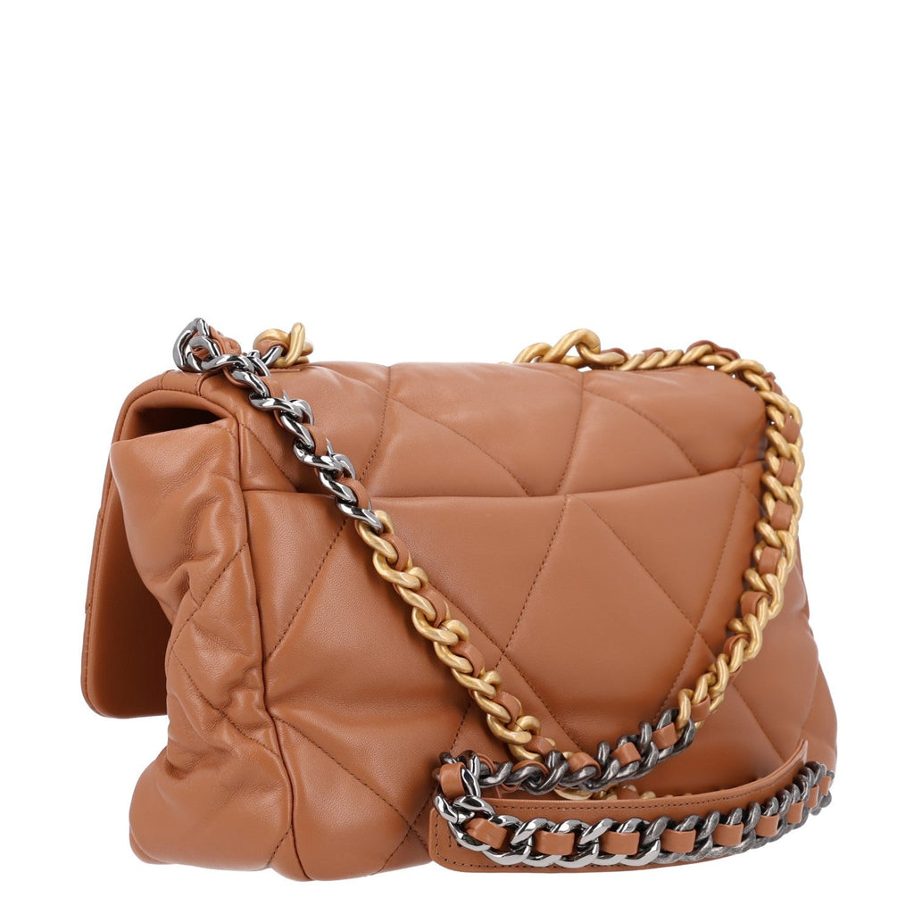 Lambskin Quilted Large Chanel 19 Flap Brown
