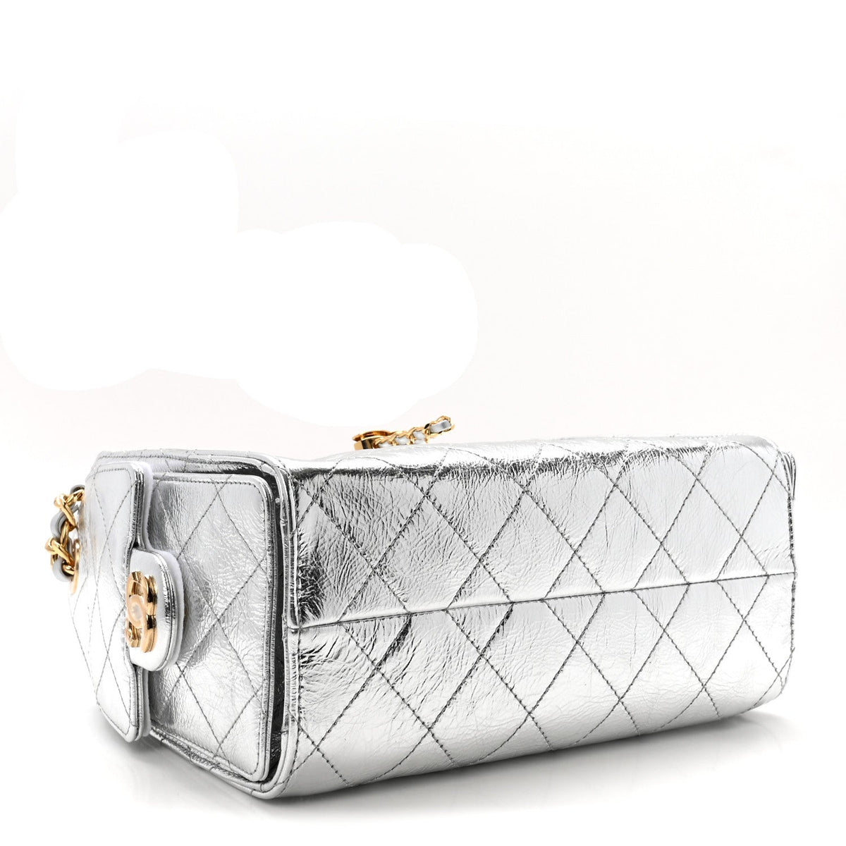 Metallic Aged Calfskin Quilted Mini Chanel 25 Handbag Silver