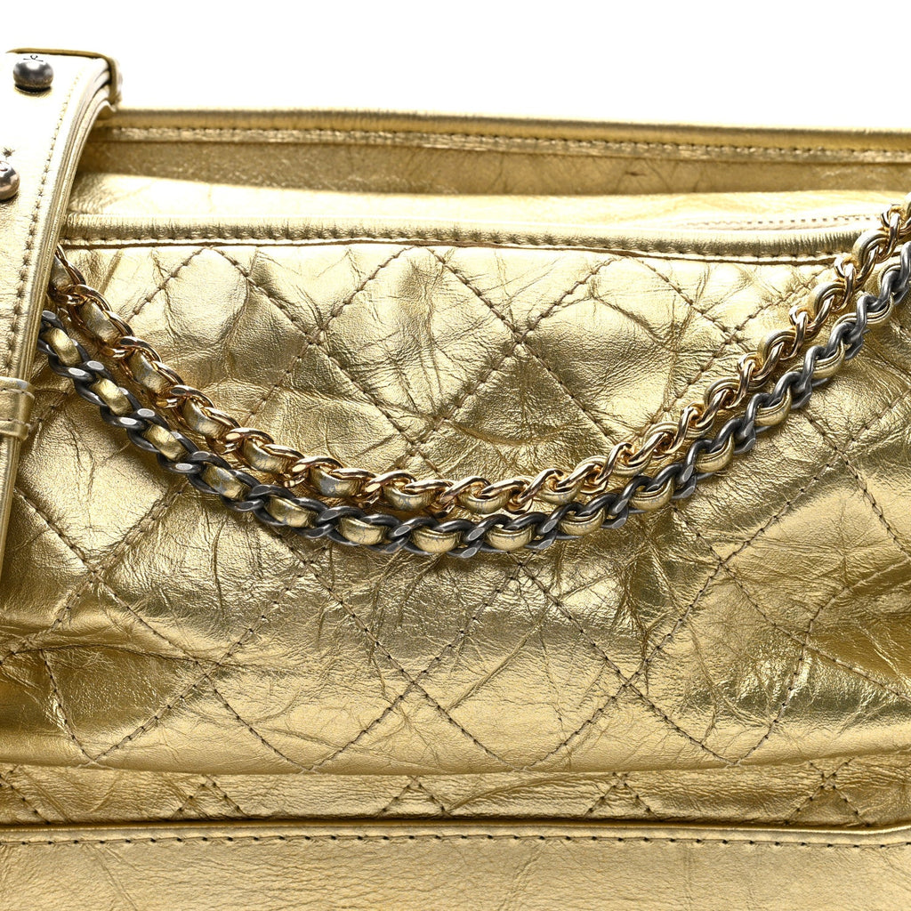 Metallic Aged Calfskin Quilted Medium Gabrielle Gold