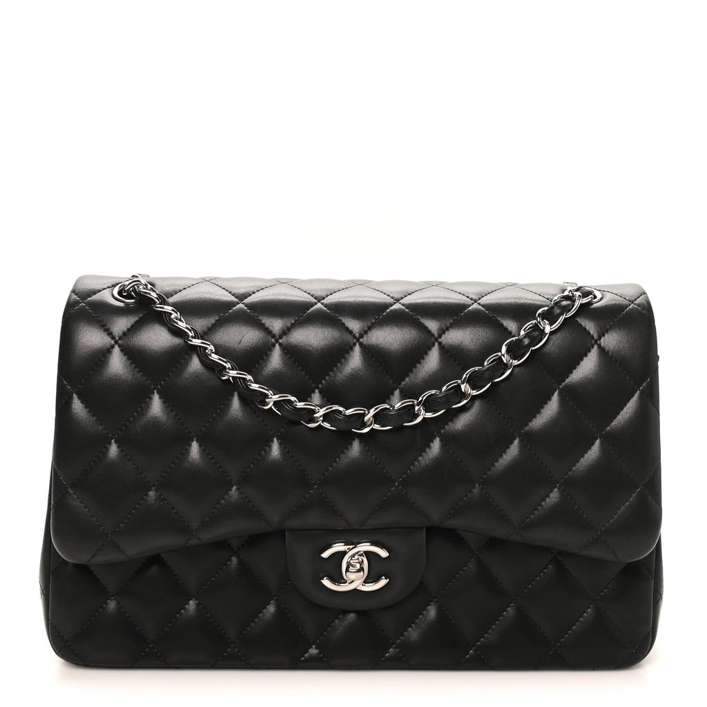Lambskin Quilted Jumbo Double Flap Black