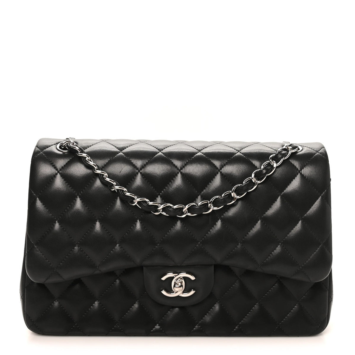 Lambskin Quilted Jumbo Double Flap Black