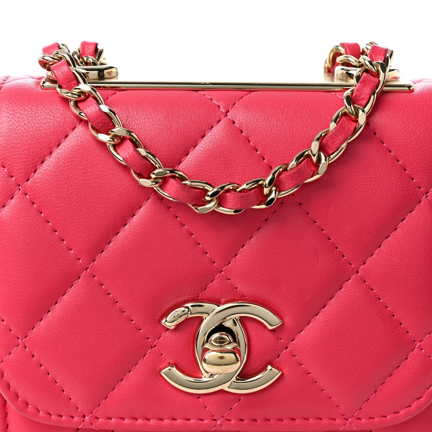Lambskin Quilted Mini Trendy CC Clutch With Chain Pink
