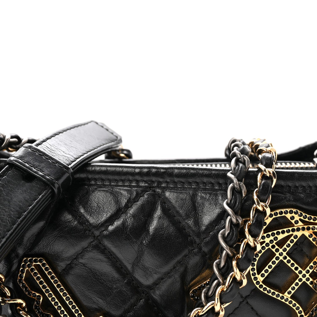 Aged Calfskin Quilted Charms Small Gabrielle Hobo Black
