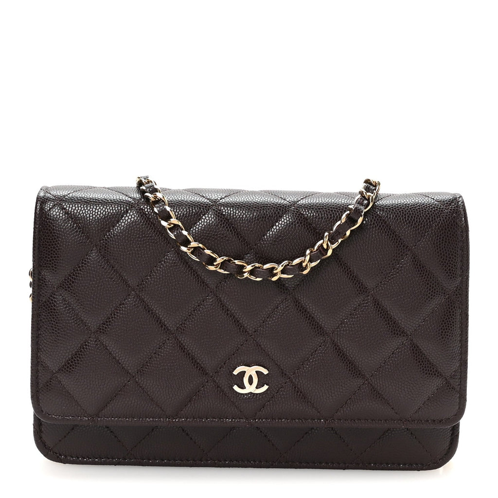 Caviar Quilted Wallet on Chain WOC Dark Brown