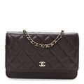 Caviar Quilted Wallet on Chain WOC Dark Brown