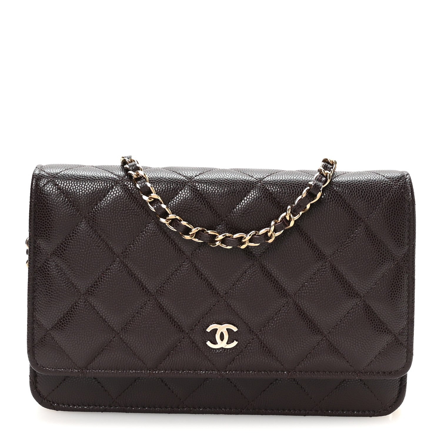 Caviar Quilted Wallet on Chain WOC Dark Brown