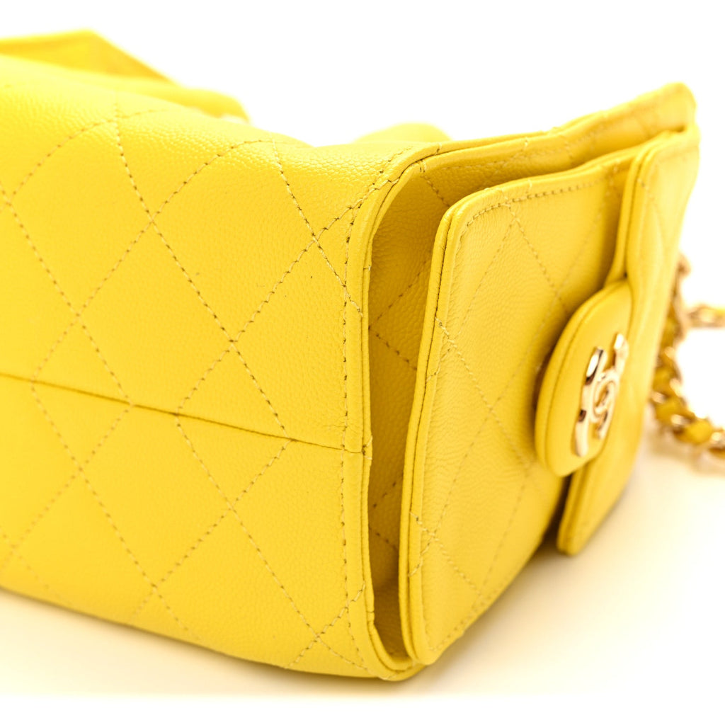 Caviar Quilted Mini Chanel 25 Handbag  Yellow