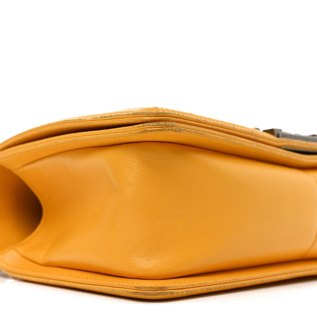 Lambskin Quilted Medium Boy Flap Yellow