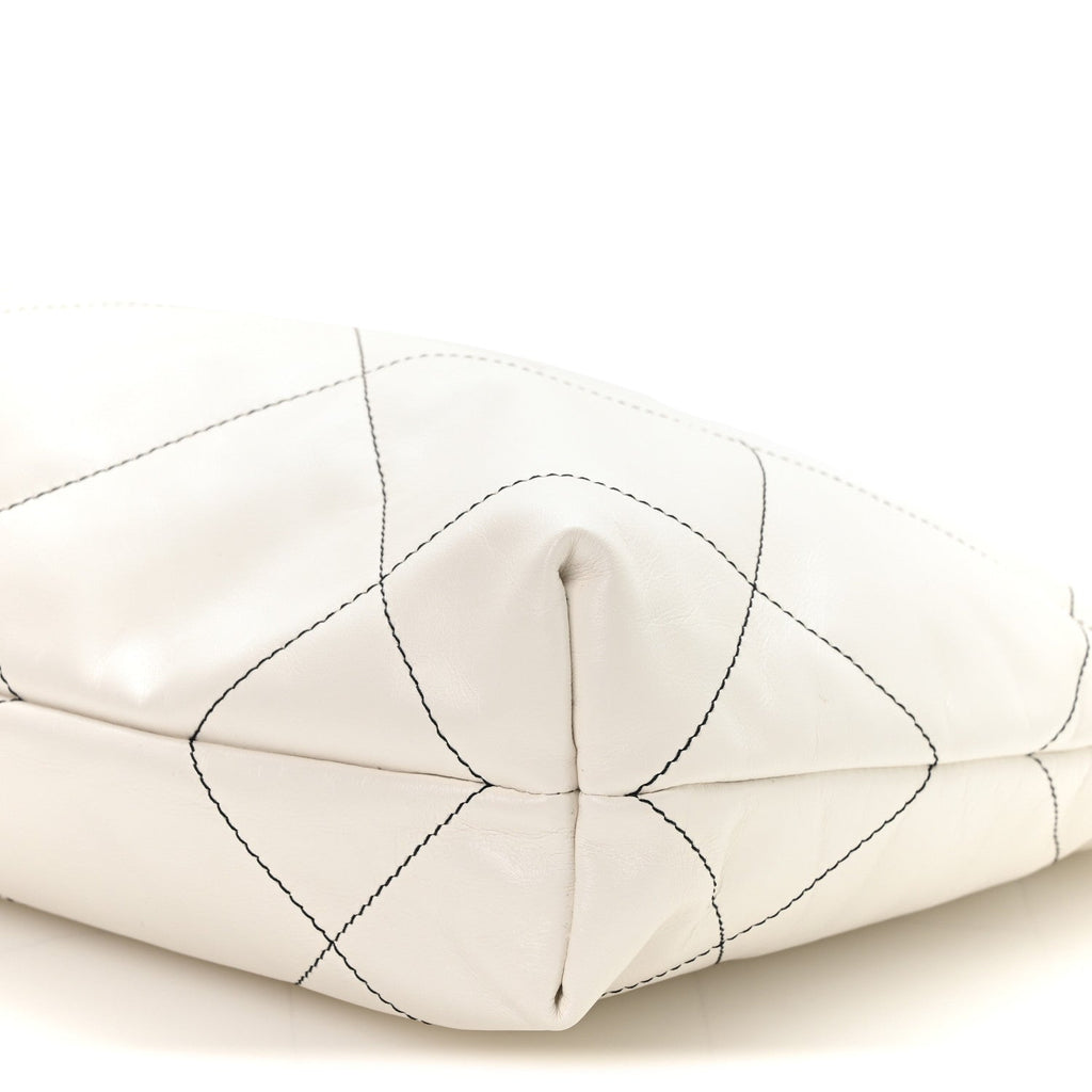 Shiny Calfskin Quilted Small Chanel 22 White Black