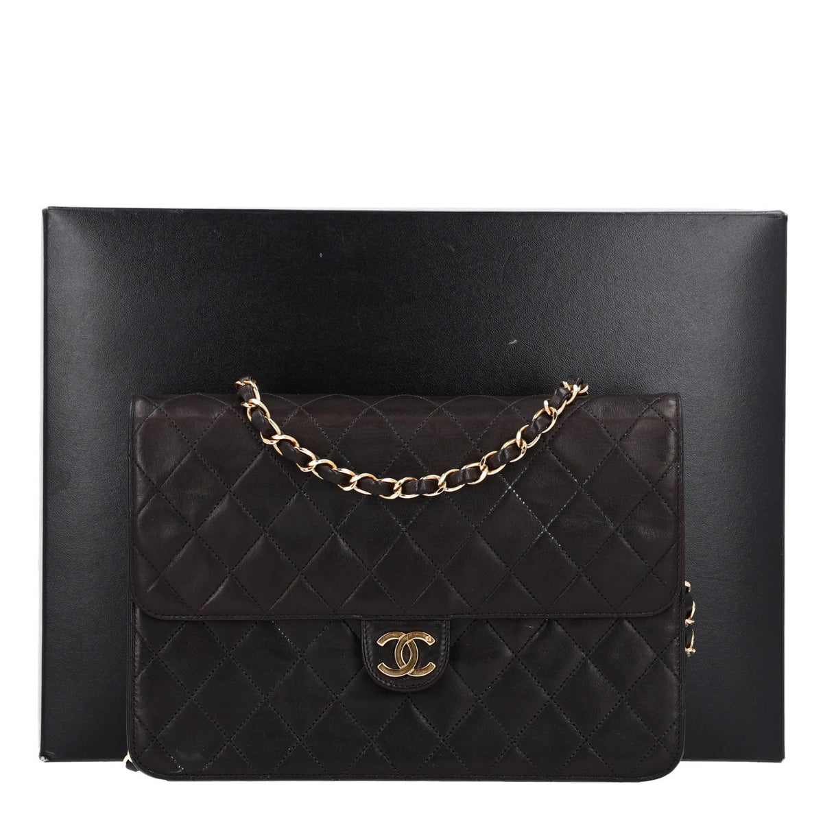 Lambskin Medium Double Flap Dark Brown
