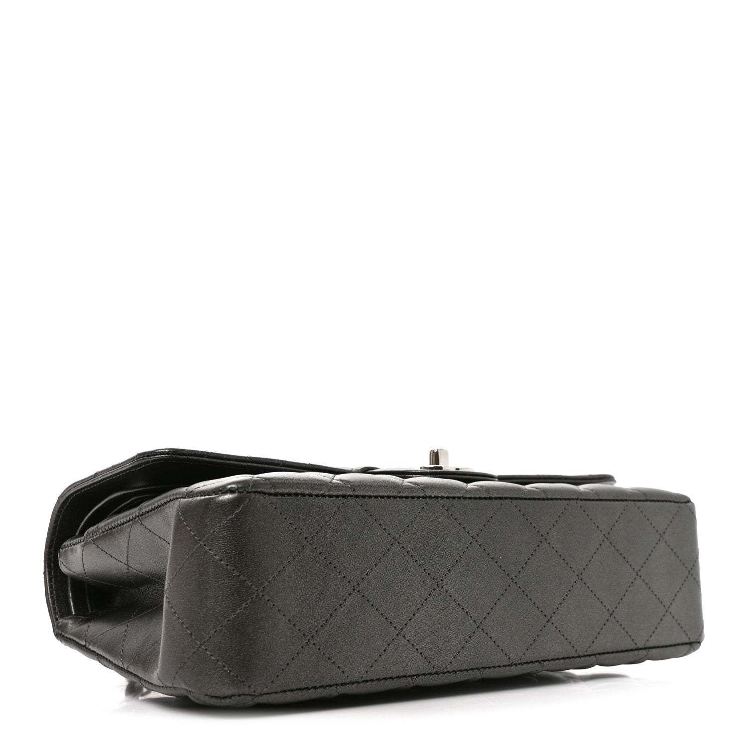 Metallic Lambskin Quilted Medium Double Flap Anthracite