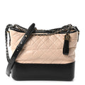Aged Calfskin Quilted Medium Gabrielle Hobo Beige Black
