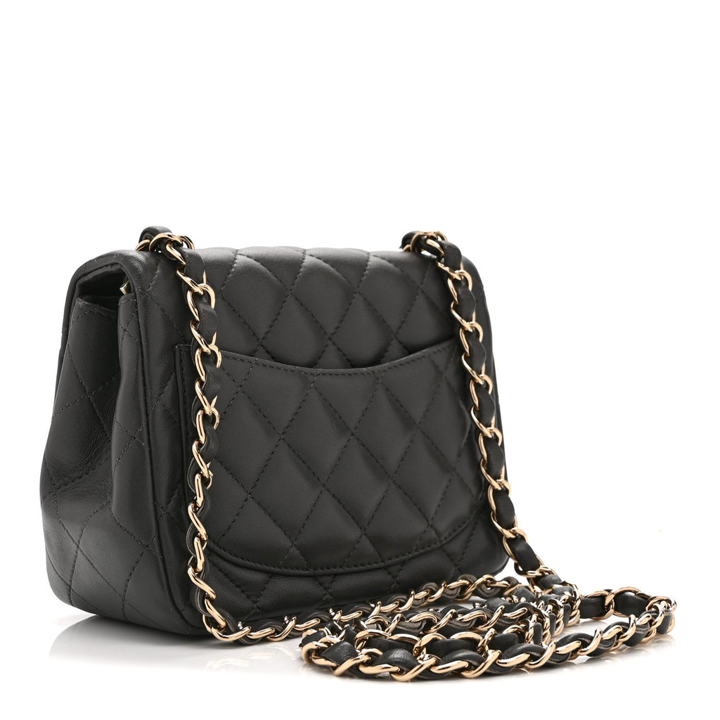 Lambskin Quilted Mini Square Flap Dark Grey