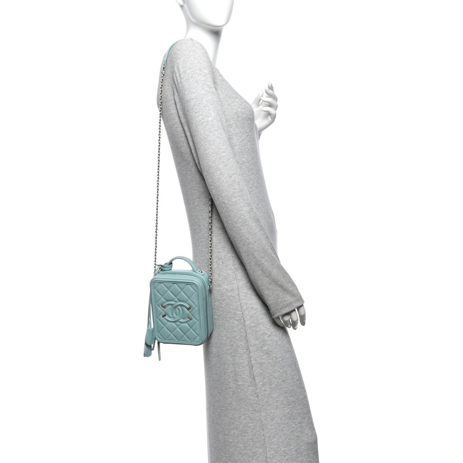 Caviar Quilted CC North South Filigree Vanity Case Light Blue