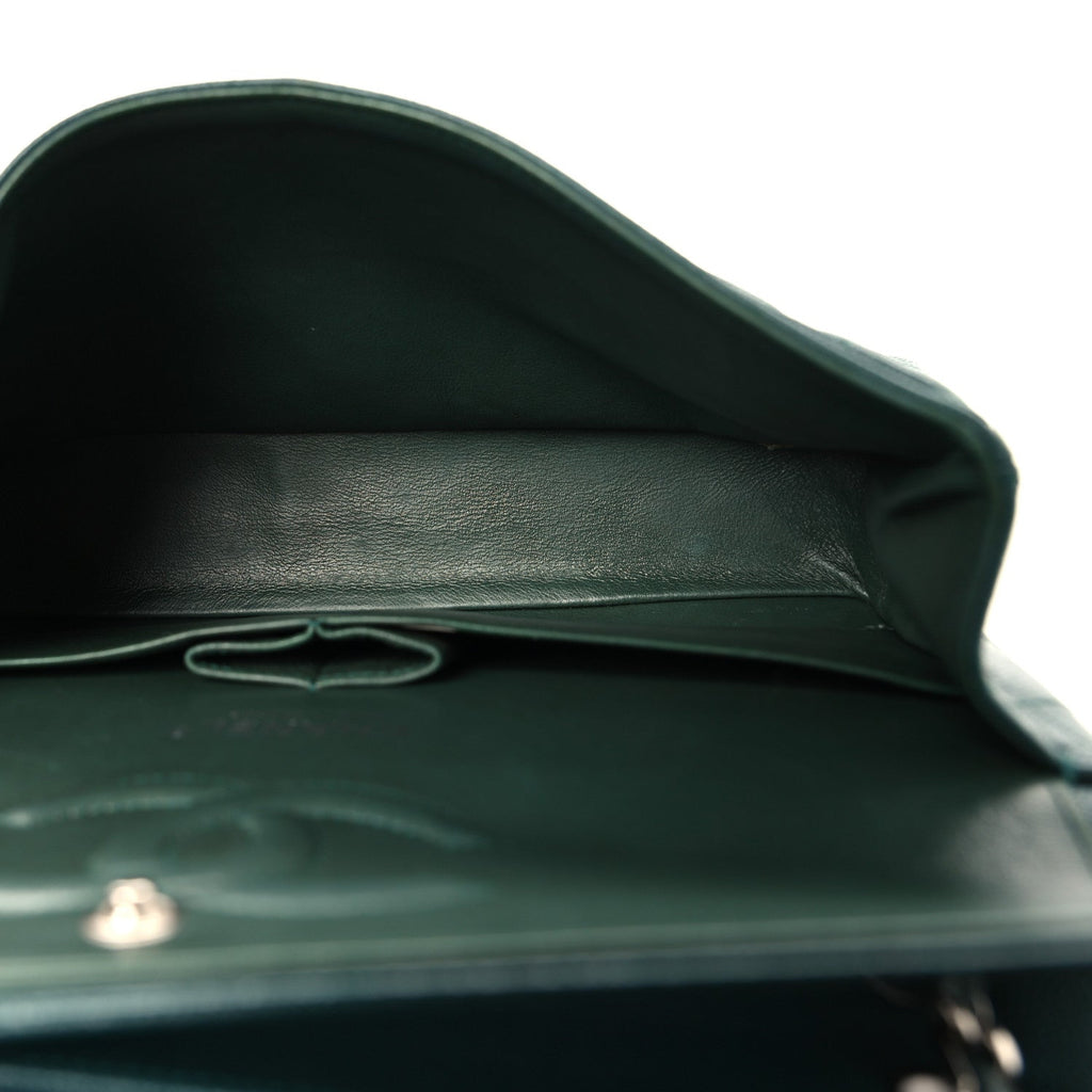 Caviar Quilted Medium Double Flap Green
