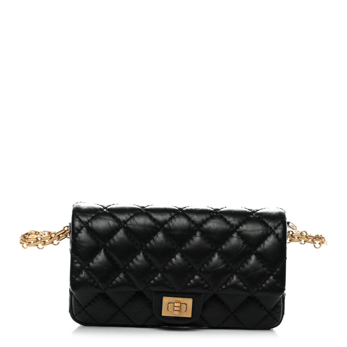 Aged Calfskin Quilted 2.55 Reissue Chain Waist Bag Black