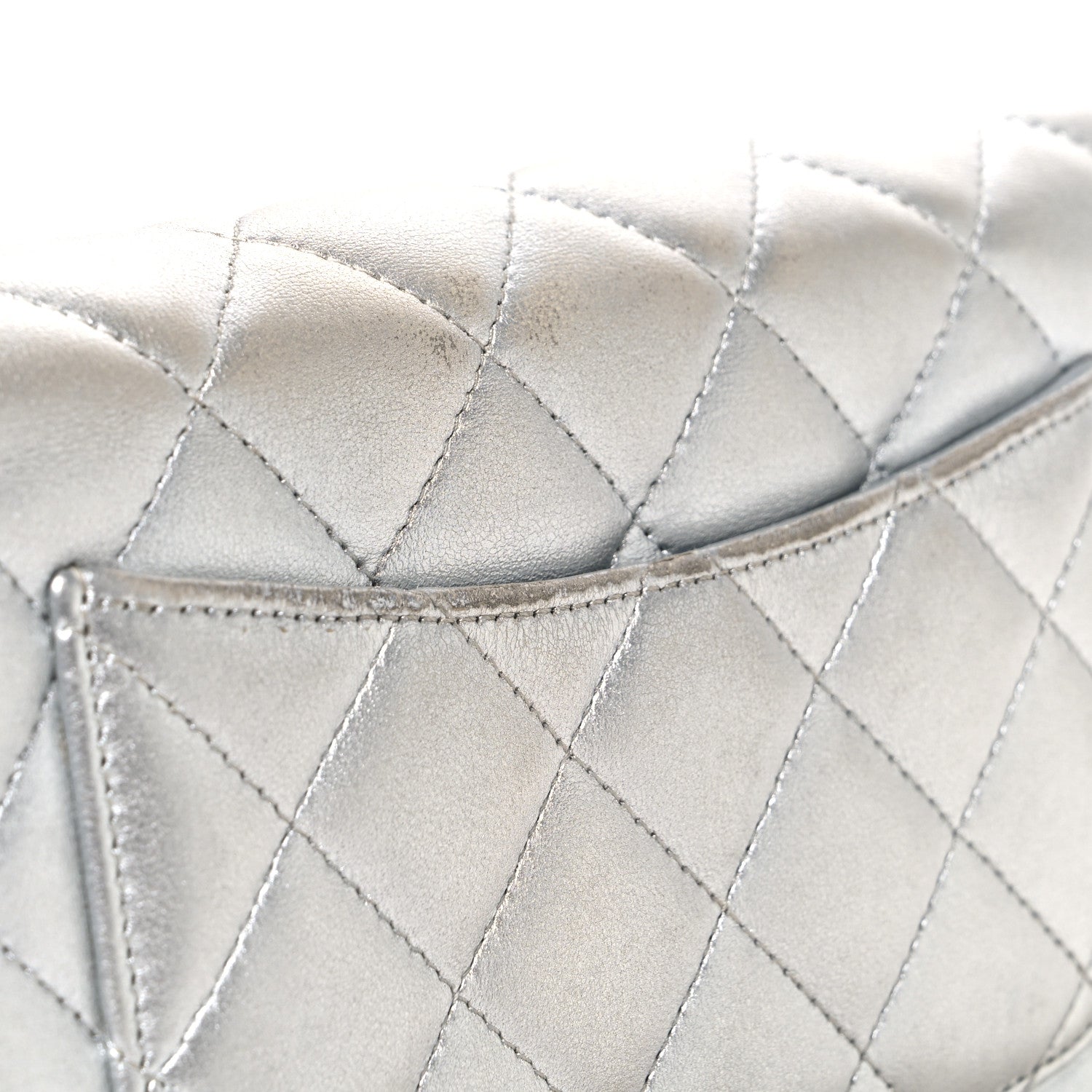 Metallic Lambskin Quilted Wallet On Chain WOC Silver