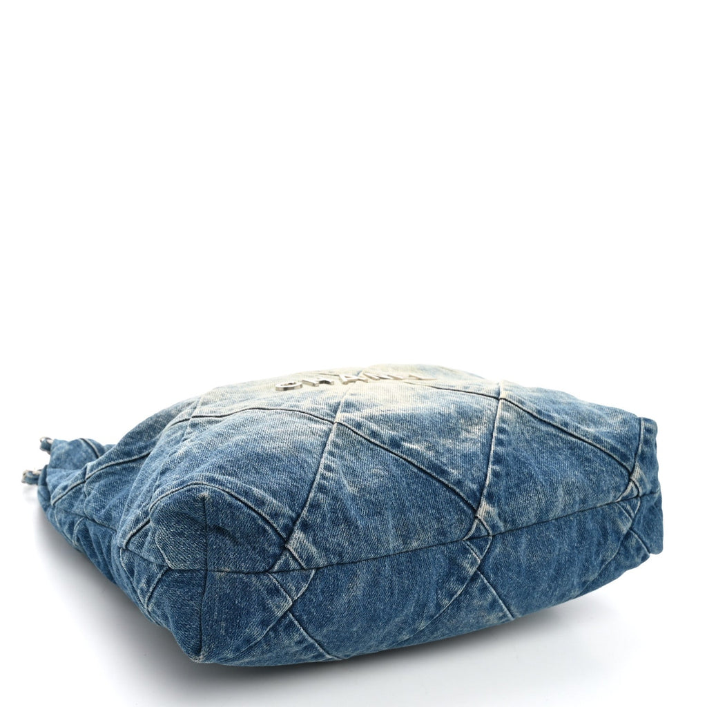 Denim Quilted Small Chanel 22 Blue