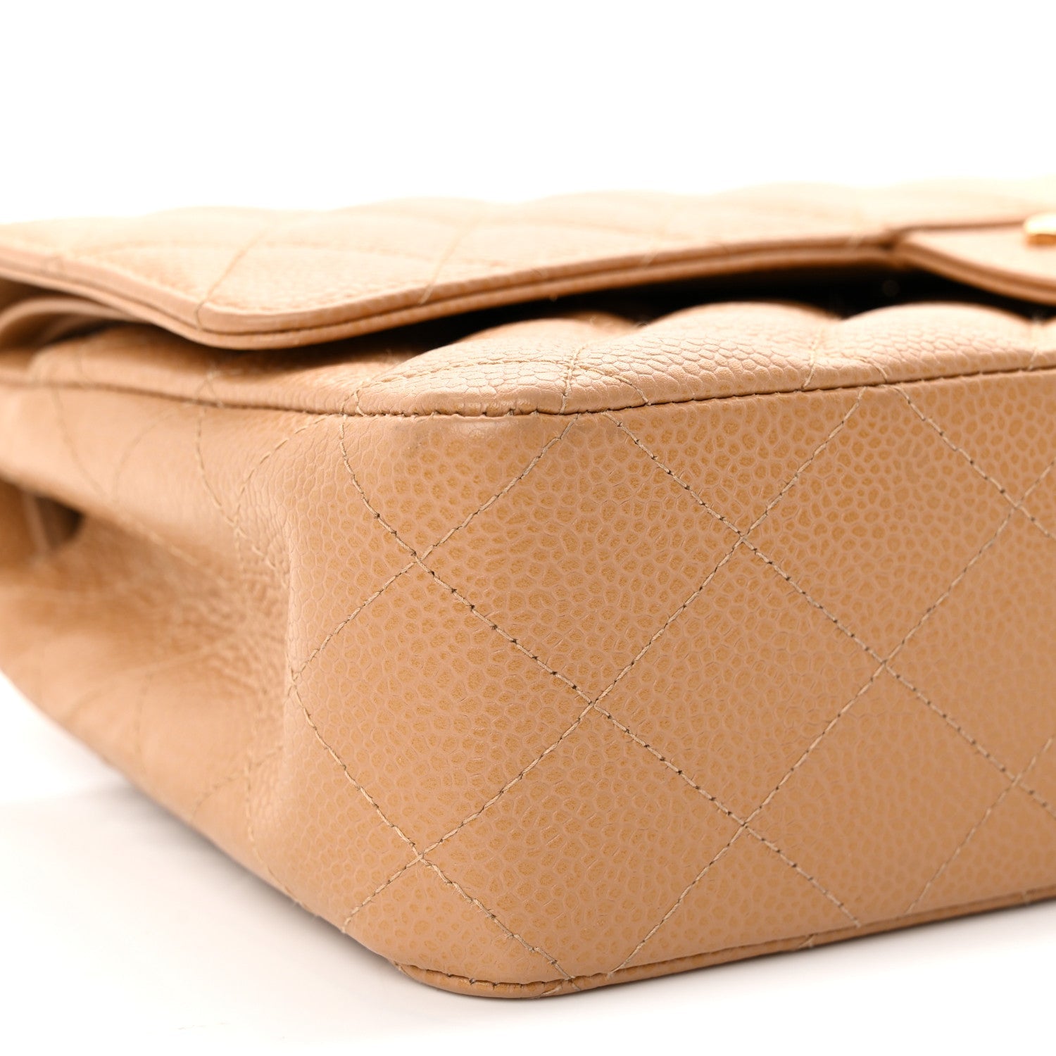 Caviar Quilted Medium Double Flap Beige