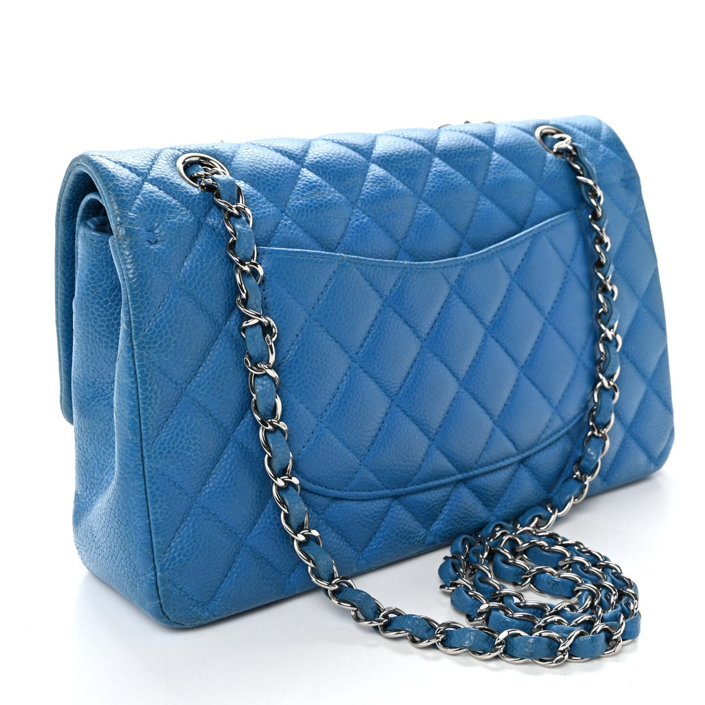 Iridescent Caviar Quilted Medium Double Flap Blue