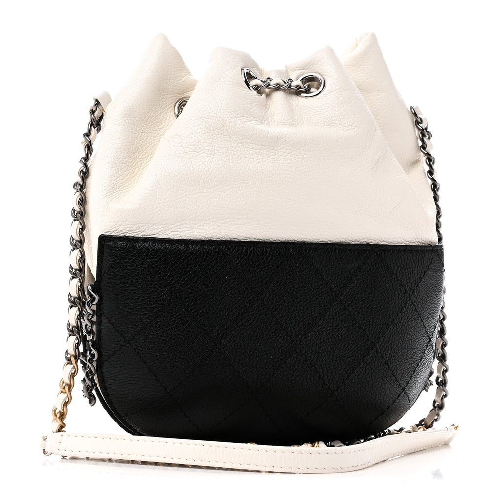 Aged Calfskin Quilted Small Gabrielle Bucket White Black