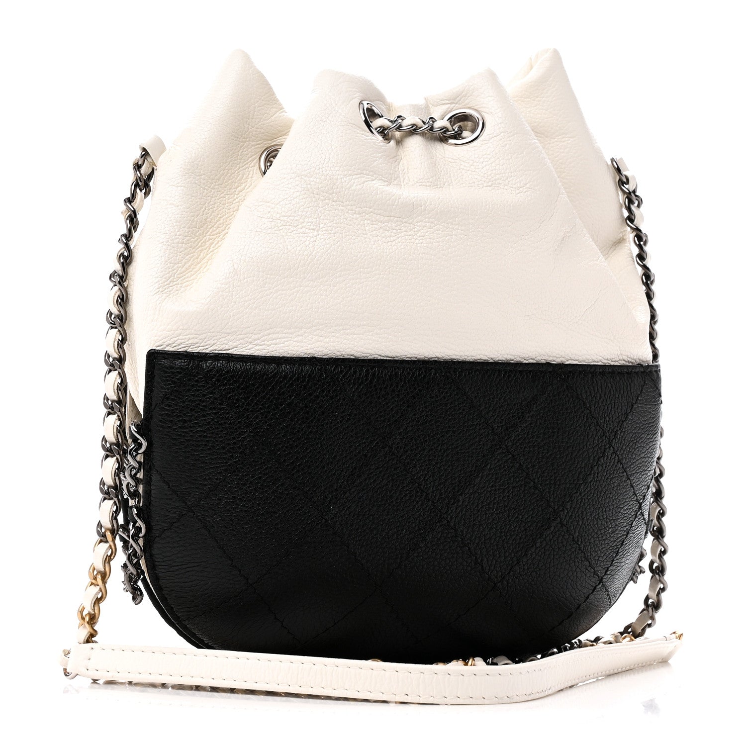 Aged Calfskin Quilted Small Gabrielle Bucket White Black
