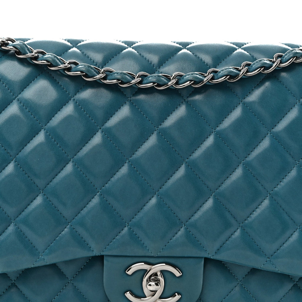 Lambskin Quilted Maxi Double Flap Turquoise