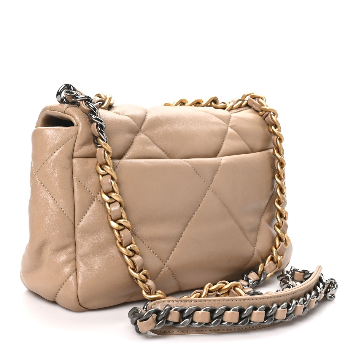 Lambskin Quilted Medium Chanel 19 Flap Dark Beige
