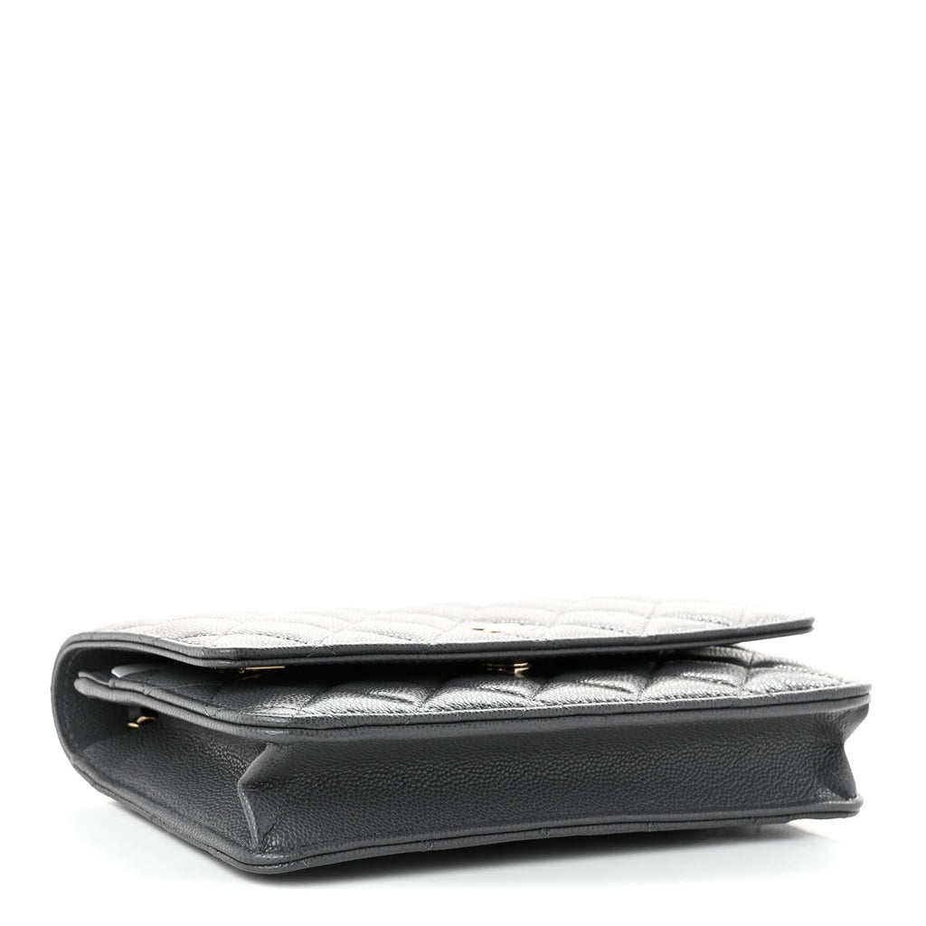 Caviar Quilted Wallet on Chain WOC Grey