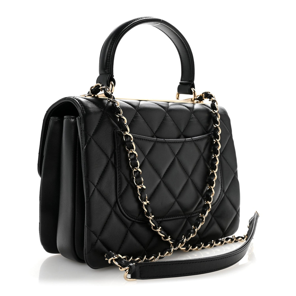 Lambskin Quilted Small Trendy CC Dual Handle Flap Bag Black