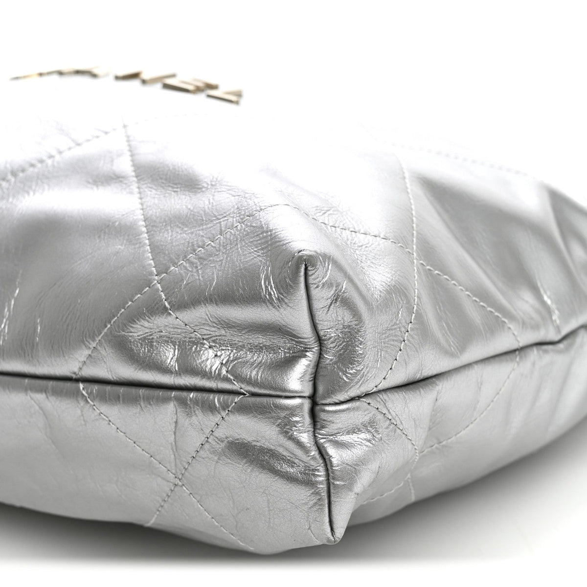 Metallic Calfskin Quilted Small Chanel 22 Silver