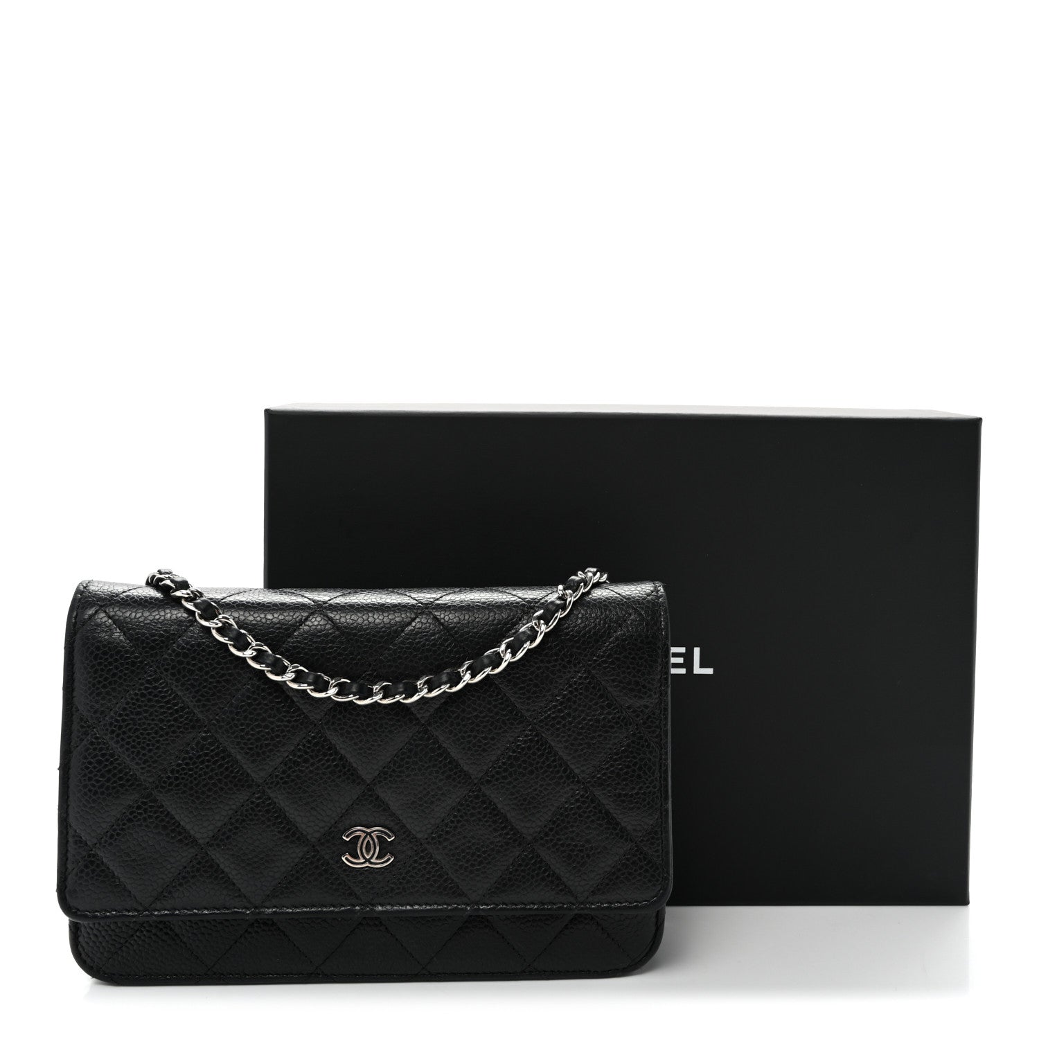 Caviar Quilted Wallet on Chain WOC Black