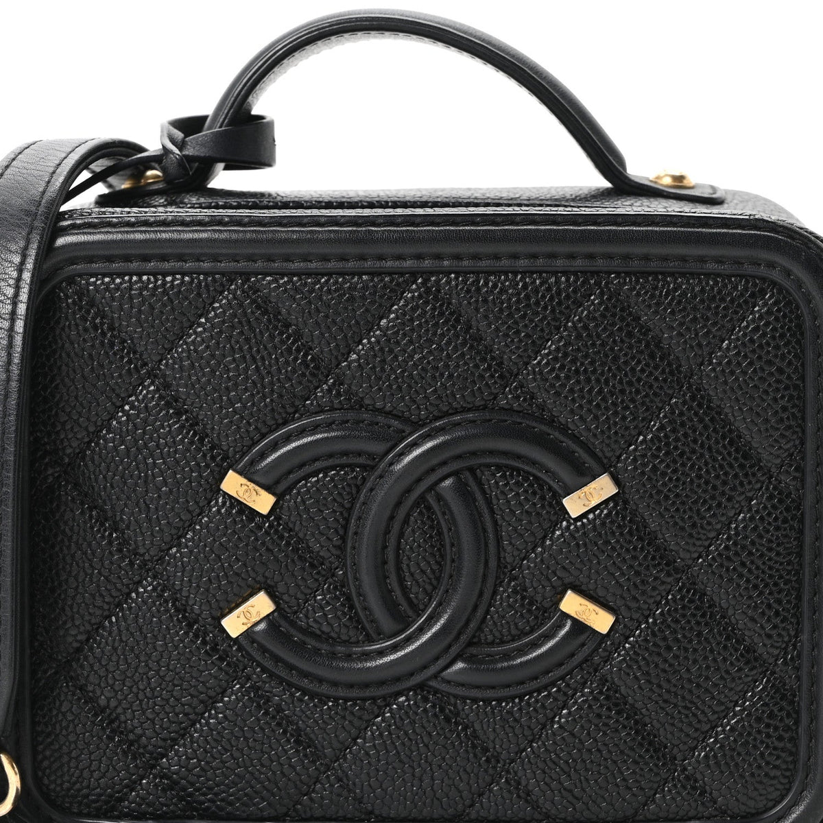 Caviar Quilted Small CC Filigree Vanity Case Black