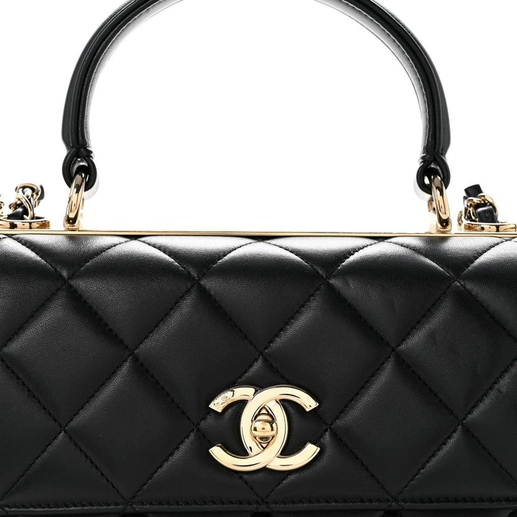 Lambskin Quilted Small Trendy CC Dual Handle Flap Bag Black