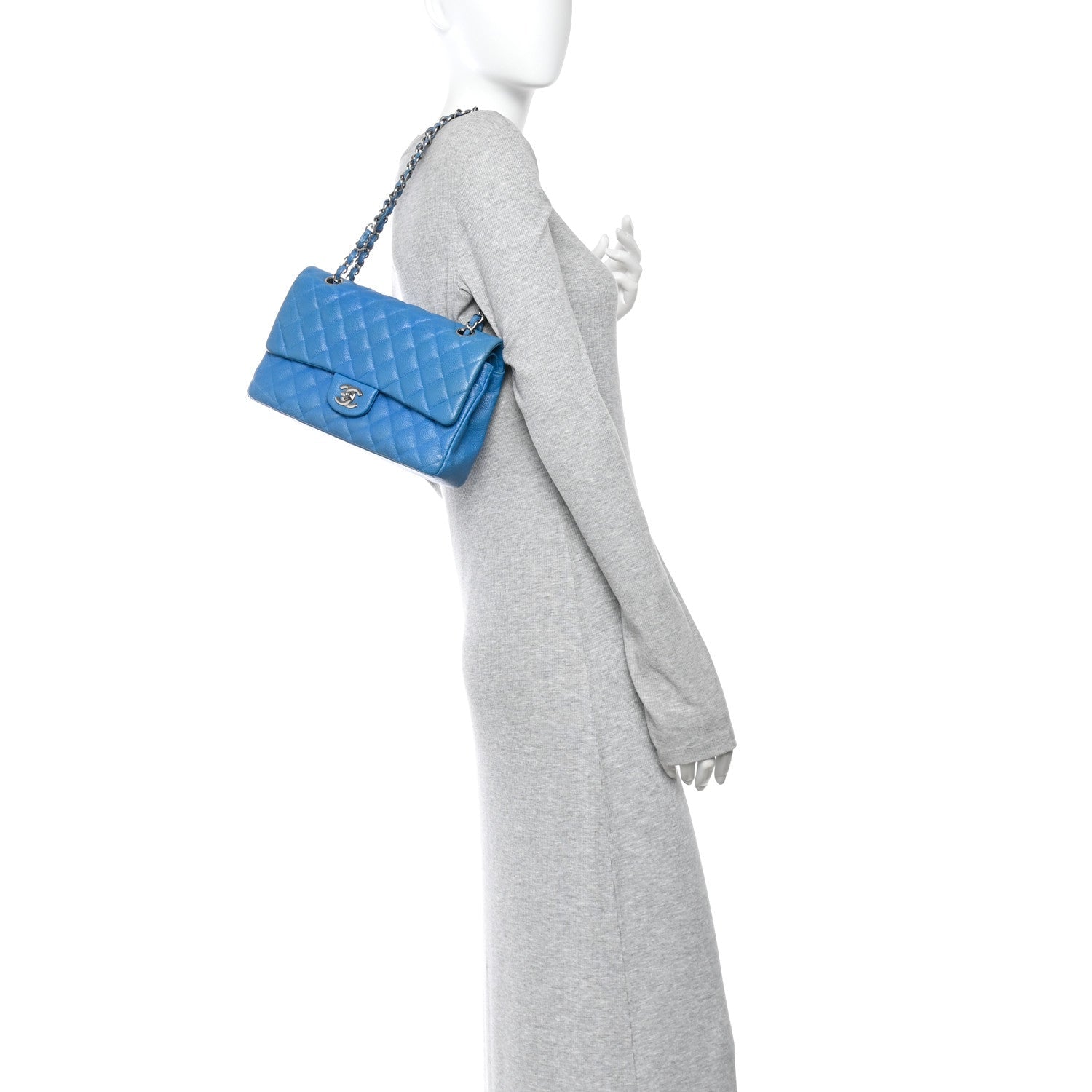 Iridescent Caviar Quilted Medium Double Flap Blue