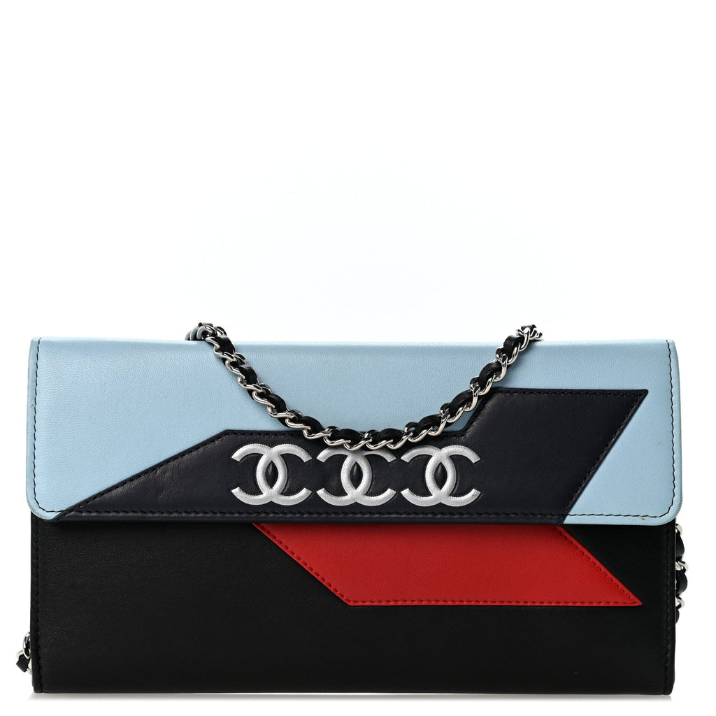 Lambskin Airlines Wallet On Chain WOC Blue Black Red