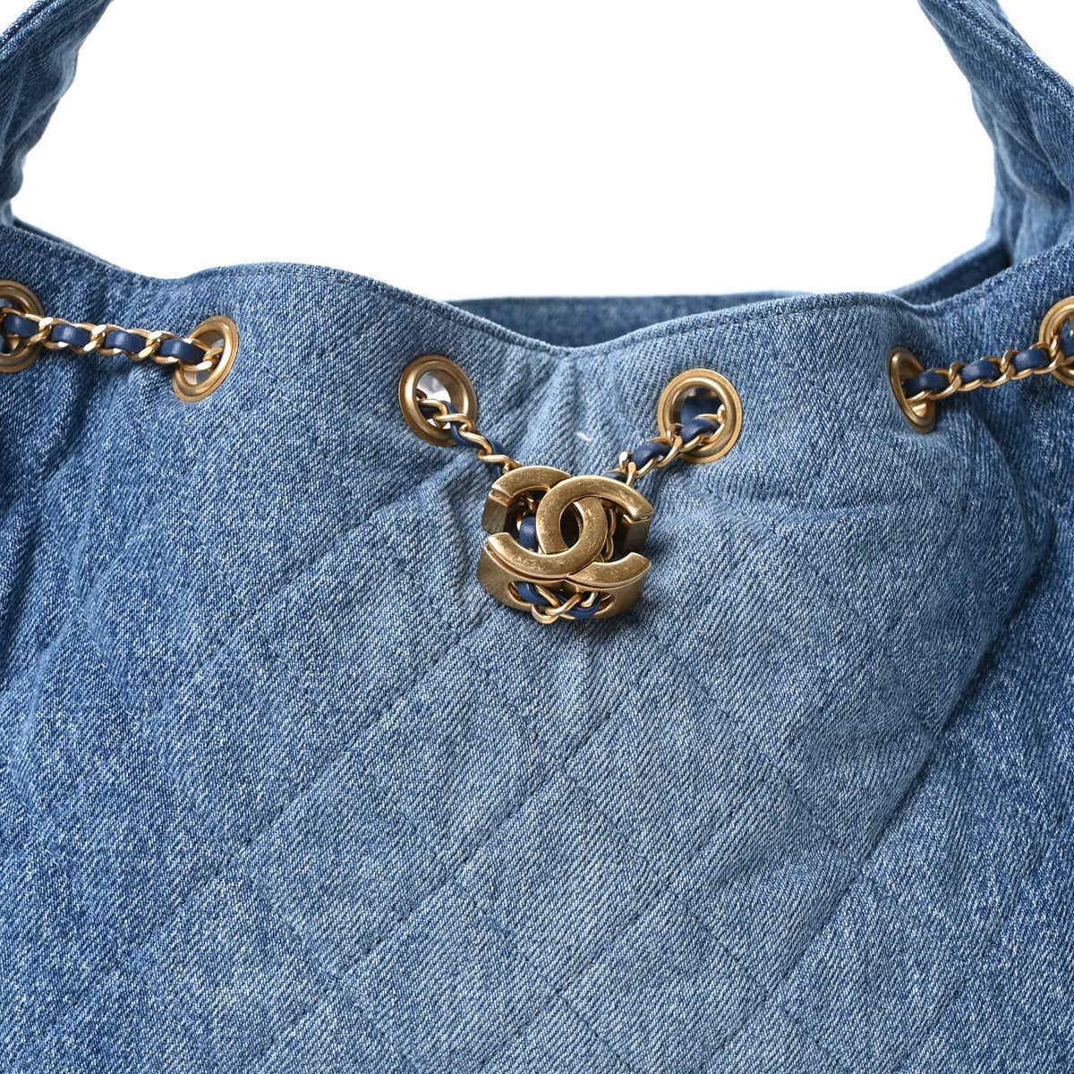 Washed Denim Quilted Small Chanel 25 Handbag Blue
