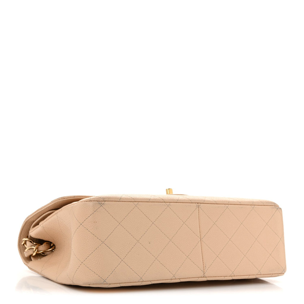 Caviar Quilted Jumbo Double Flap Beige Clair