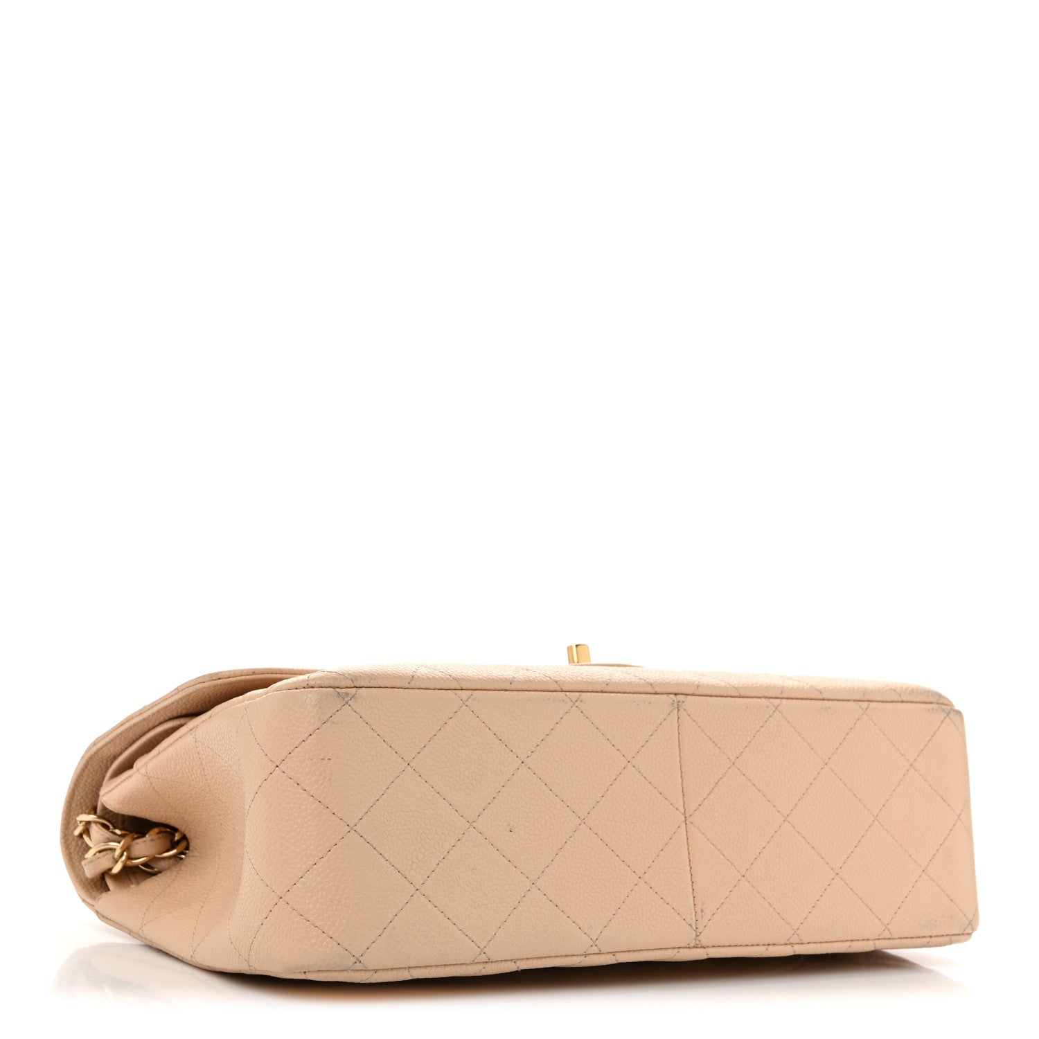 Caviar Quilted Jumbo Double Flap Beige Clair