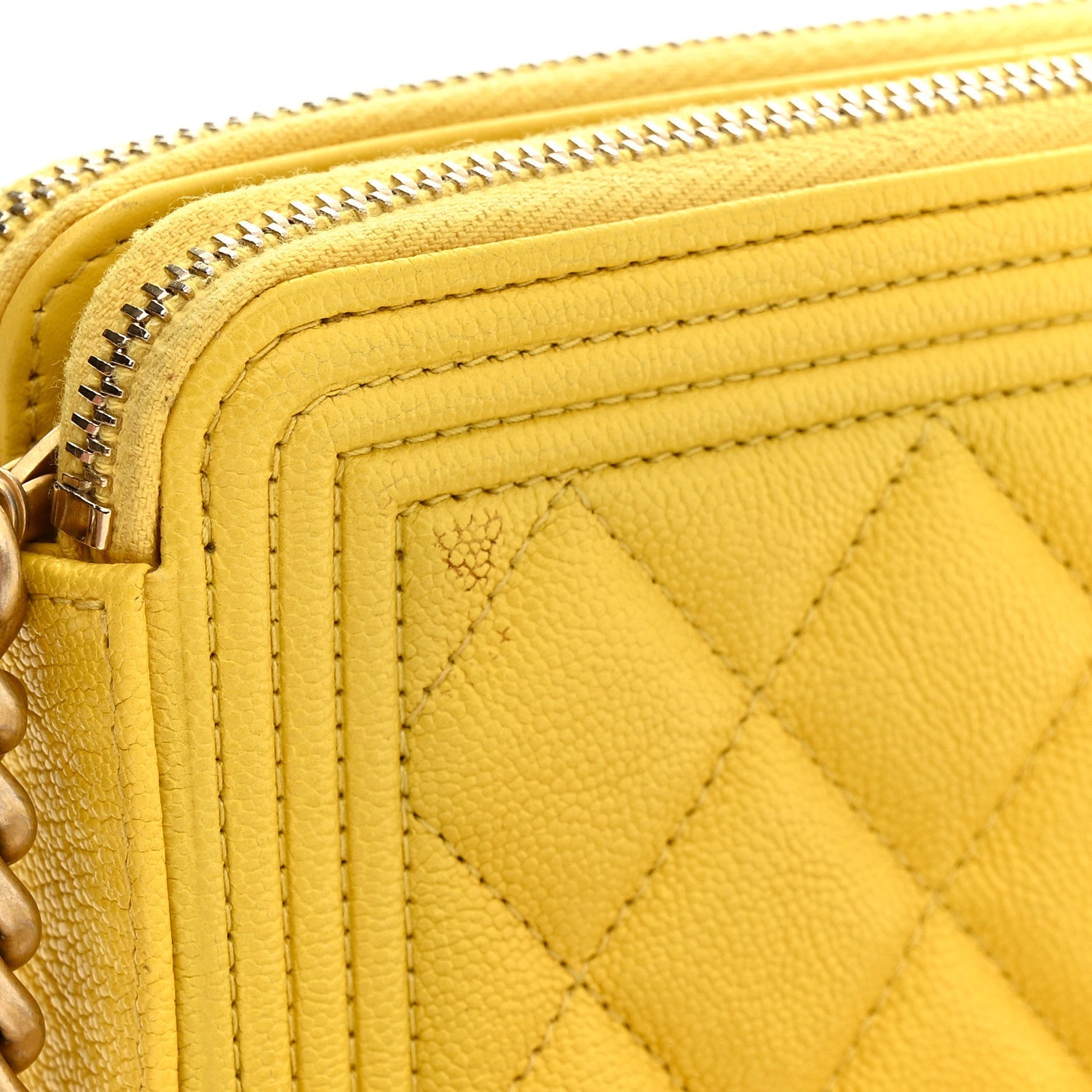 Caviar Quilted Small Boy Clutch With Chain Yellow