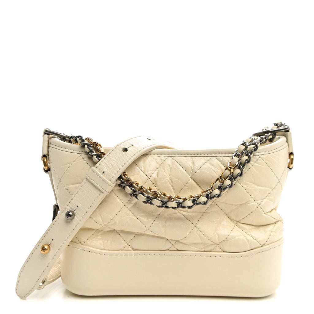 Aged Calfskin Quilted Small Gabrielle Hobo White