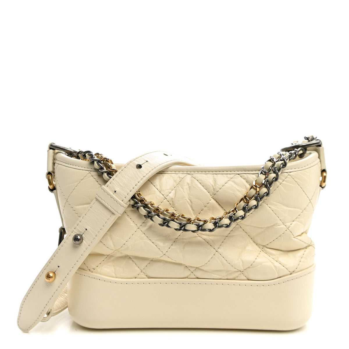 Aged Calfskin Quilted Small Gabrielle Hobo White