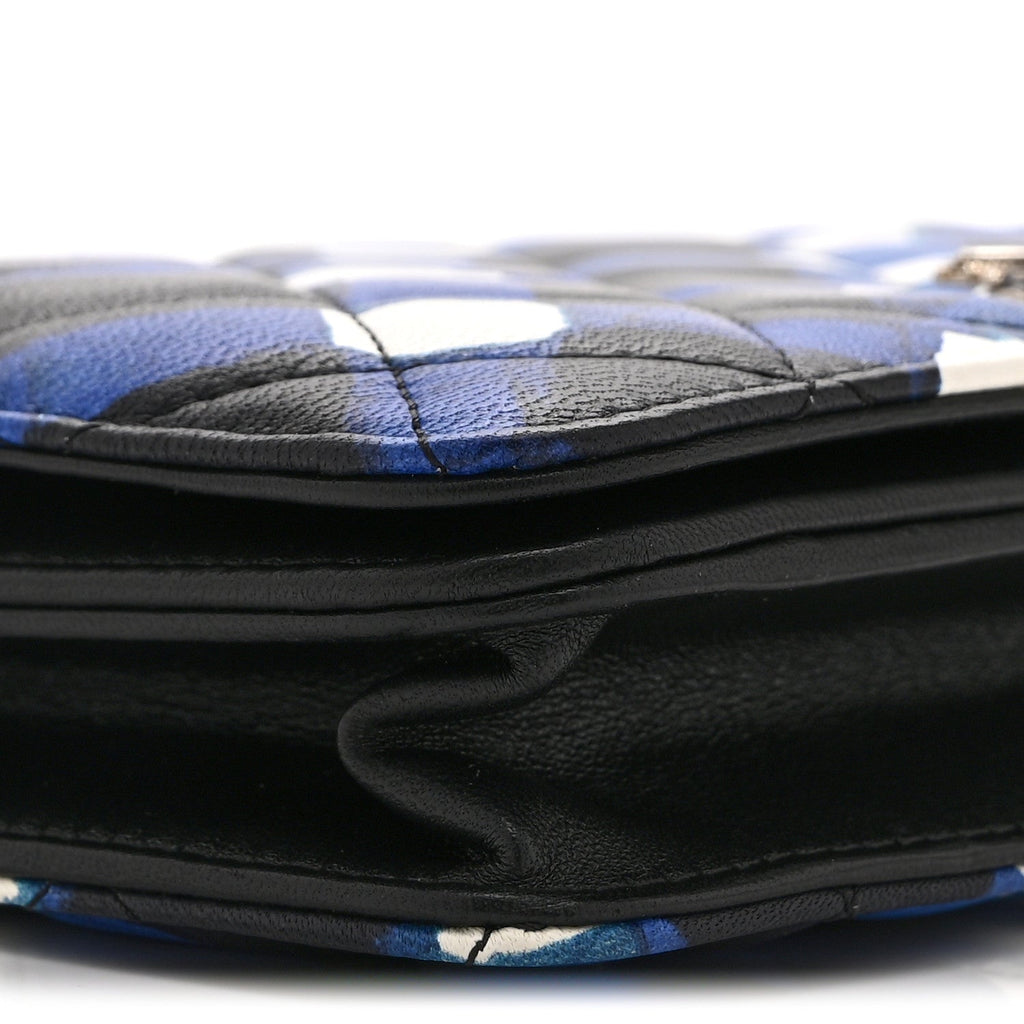 Printed Lambskin Airlines Wallet On Chain WOC White Blue Black