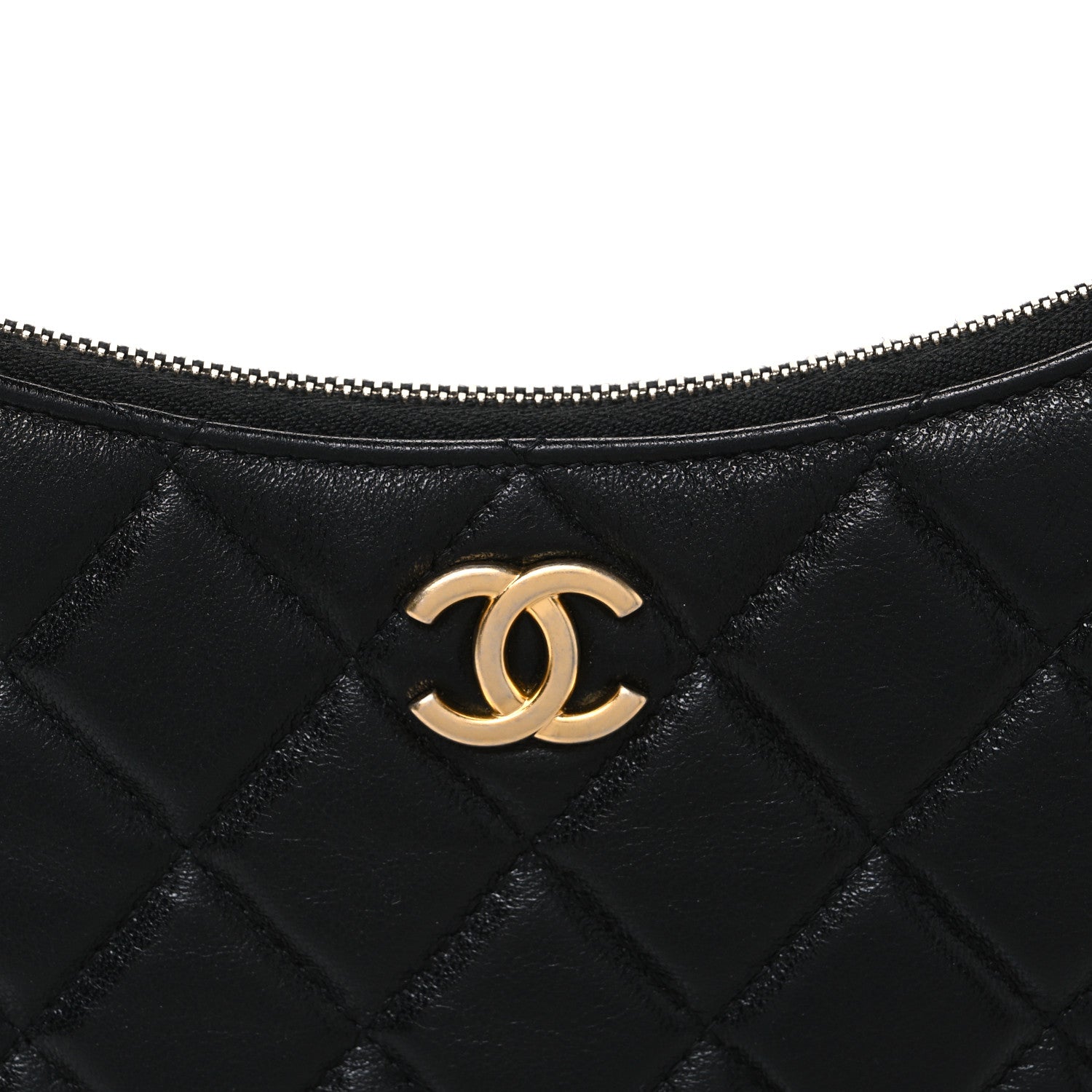 Shiny Crumpled Lambskin Quilted Trendy Chain Around Hobo Black