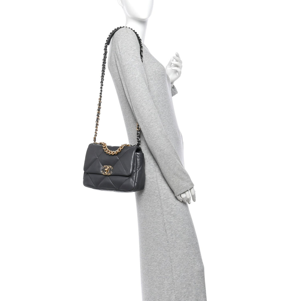 Lambskin Quilted Medium Chanel 19 Flap Dark Grey