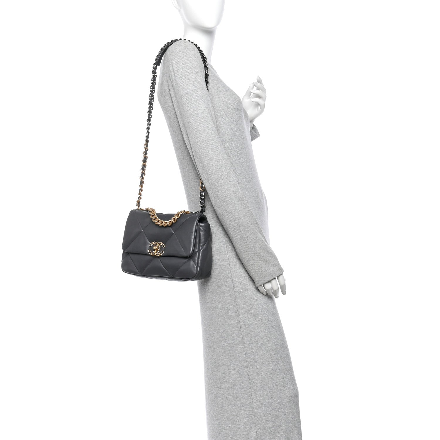 Lambskin Quilted Medium Chanel 19 Flap Dark Grey