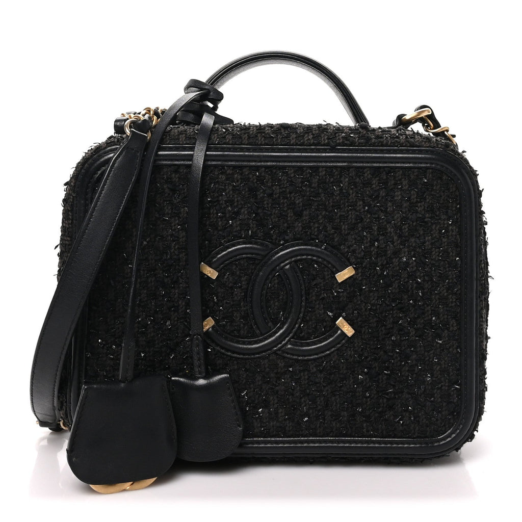 Tweed Quilted Medium CC Filigree Vanity Case Black